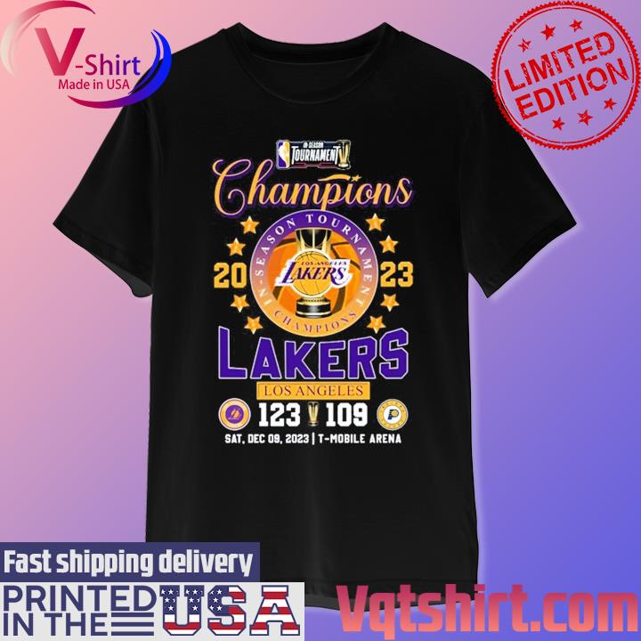 Official In-Season Tournament Champions 2023 Los Angeles Lakers 123-109 Indiana Pacers Sat, Dec 09, 2023 T-Mobile Arena T-Shirt