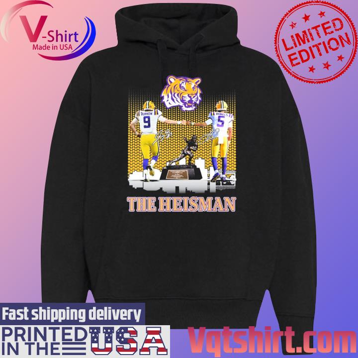 Official Joe Burrow and Jayden Daniels LSU Tigers The Heisman signatures s Black Hoodie