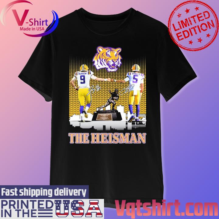 Official Joe Burrow and Jayden Daniels LSU Tigers The Heisman signatures shirt