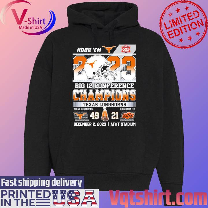 Official Texas Longhorns Win 49 – 21 Oklahoma 2023 Hookem Big 12 Conference Champions s Black Hoodie