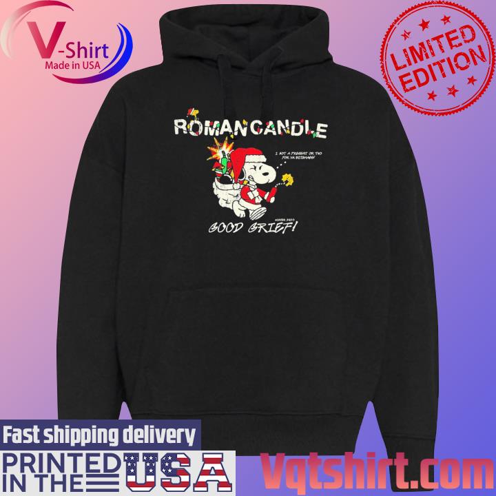 Santa Snoopy And Woodstock Roman Candle Xmas Good Grief Shirt Black Hoodie