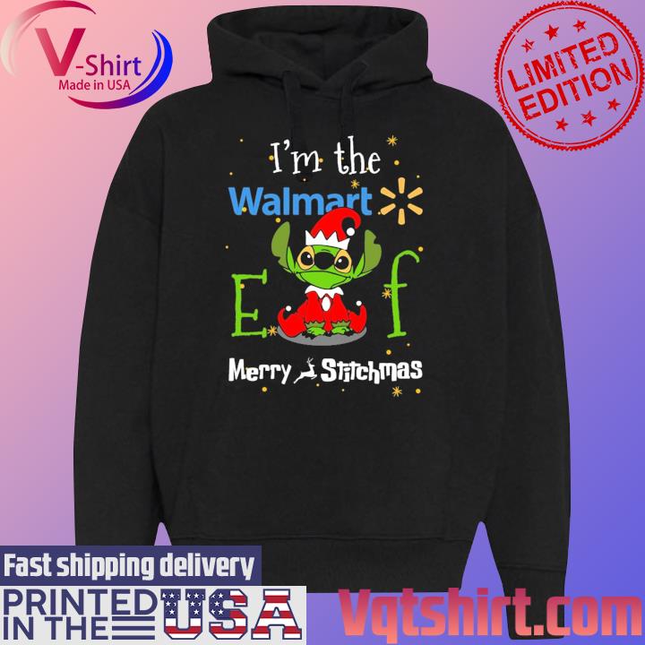 Santa Stitch I'm the Walmart Elf Merry Christmas s Black Hoodie