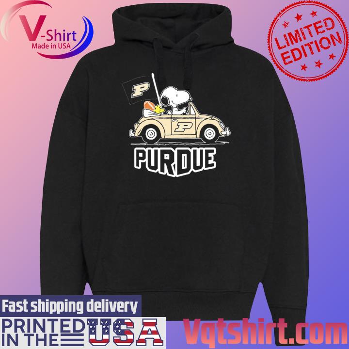 Snoopy and Woodstock Driving Car Purdue Boilermakers T-Shirt Black Hoodie