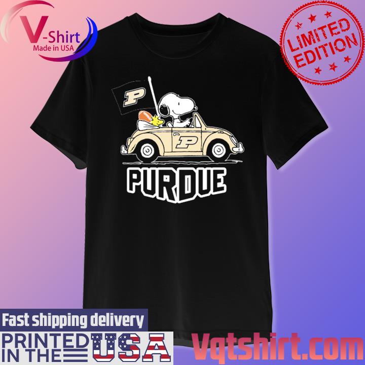 Snoopy and Woodstock Driving Car Purdue Boilermakers T-Shirt