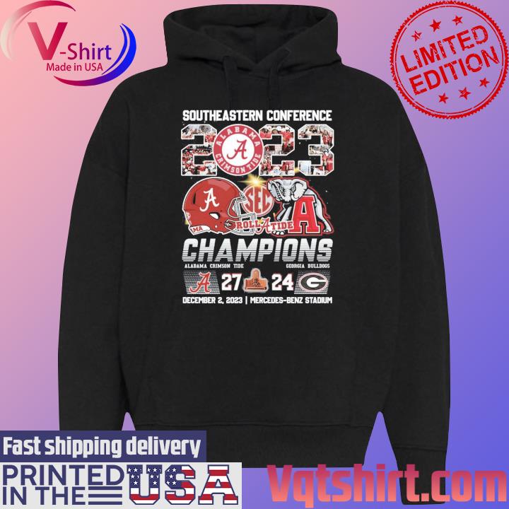 Southeastern Conference 2023 Champions Alabama Crimson Tide 27-24 Georgia Bulldogs December 2, 2023 Mercedes-Benz Stadium T-Shirt Black Hoodie