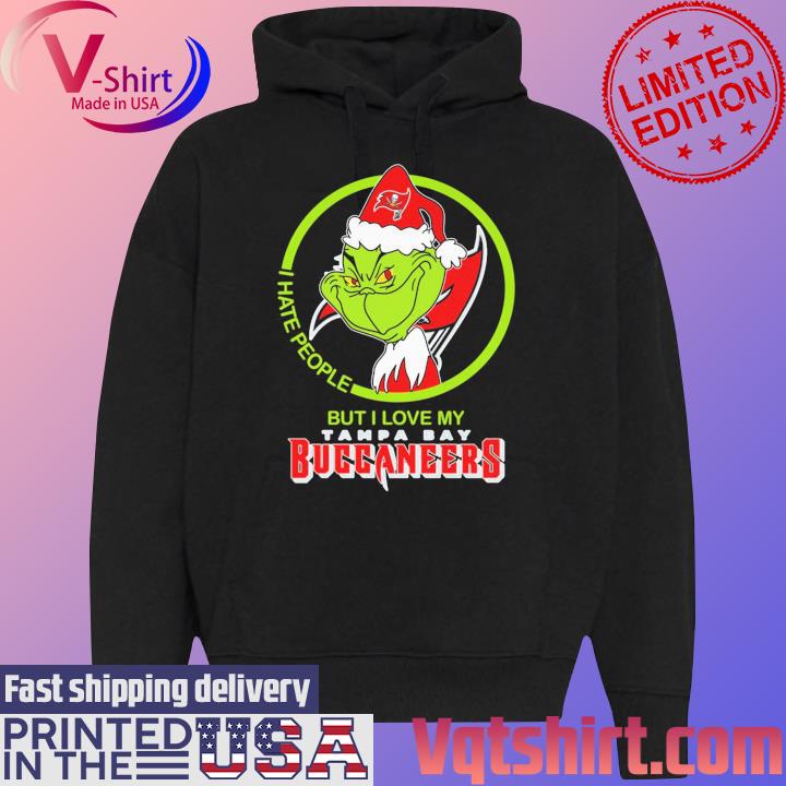 The Grinch I Hate People But I Love My Tampa Bay Buccaneers Christmas Shirt Black Hoodie