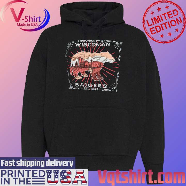 Wisconsin Badgers State Scenery Comfort Colors T-Shirt Black Hoodie