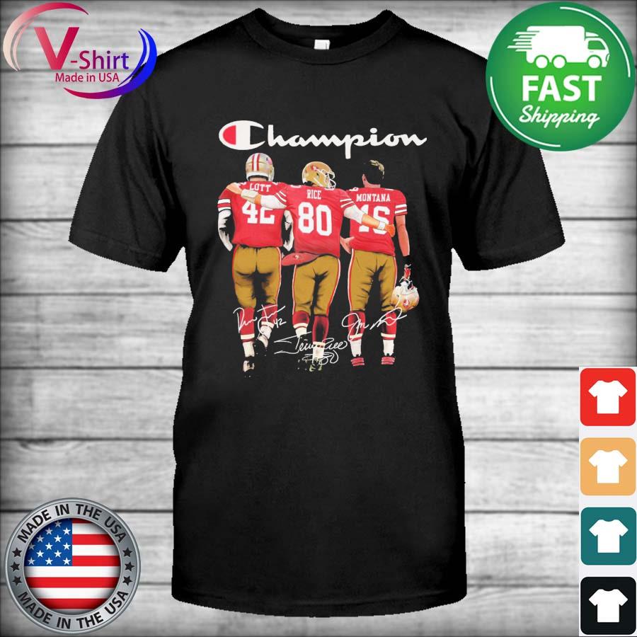 San Francisco 49ers Ronnie Lott Jerry Rice and Joe Montana Mvp Champion  signatures shirt, hoodie, sweater, long sleeve and tank top