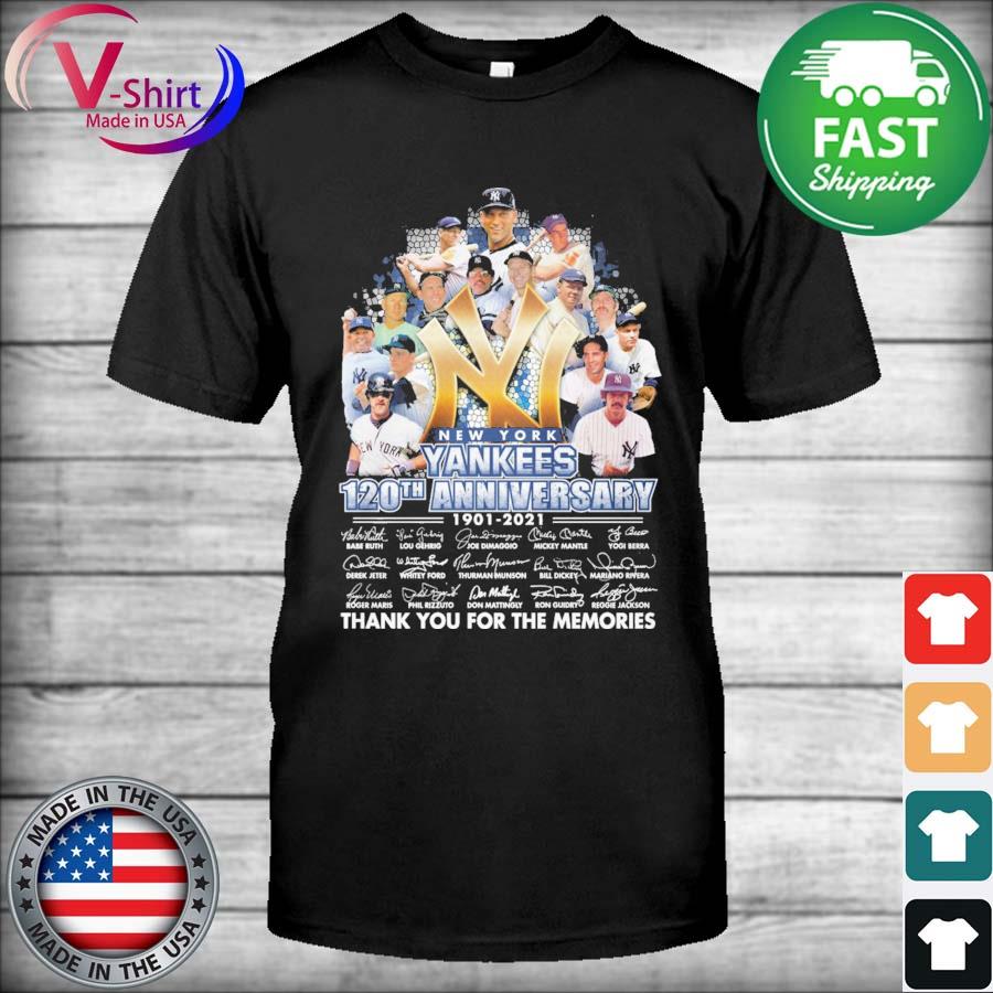 The new york yankees 120th anniversary 1901 2021 thank you for the memories  signatures shirt, hoodie, sweater, long sleeve and tank top