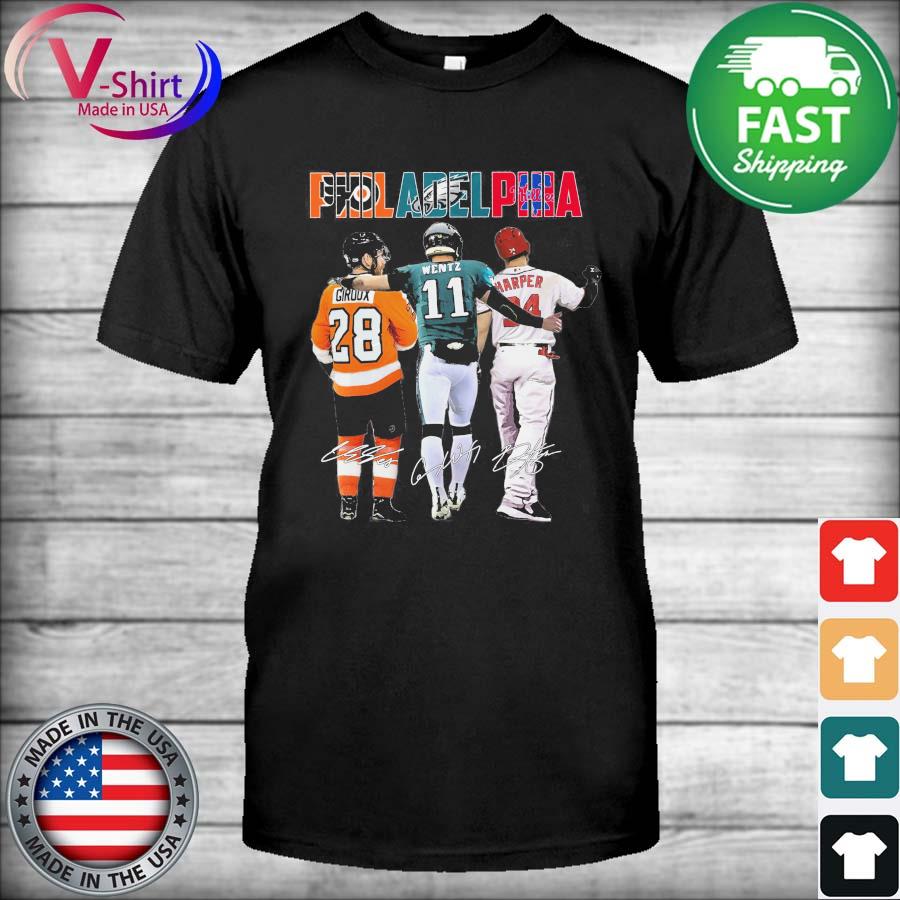 Philadelphia Flyers Philadelphia Eagles Philadelphia Phillies Claude Giroux Bryce  Harper and Carson Wentz Mvp signatures shirt, hoodie, sweater, long sleeve  and tank top